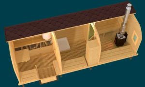 Проект бани-бочки в разрезе